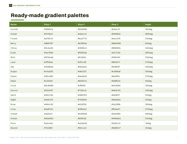 Preview of Printable Gradient Palette Reference Sheet